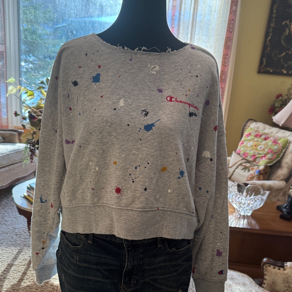 Champion Heather Gray Paint Splatter Sweatshirt